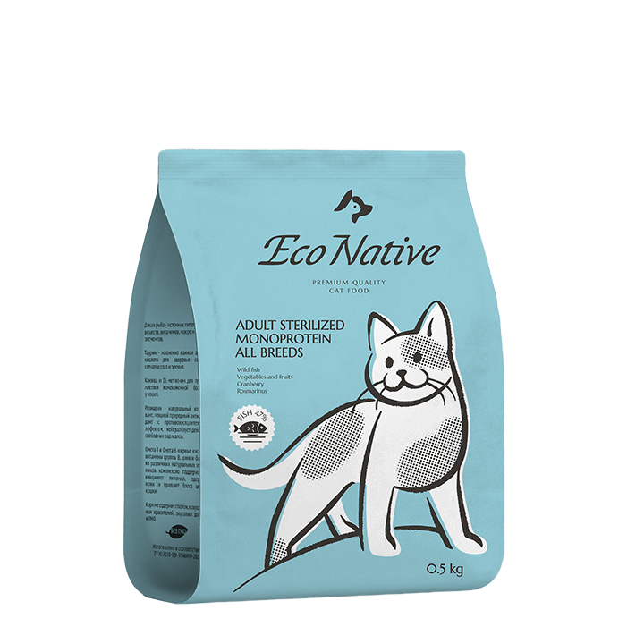  Eco Native корм для кастрированных кошек и котов, из дикой рыбы и овощей