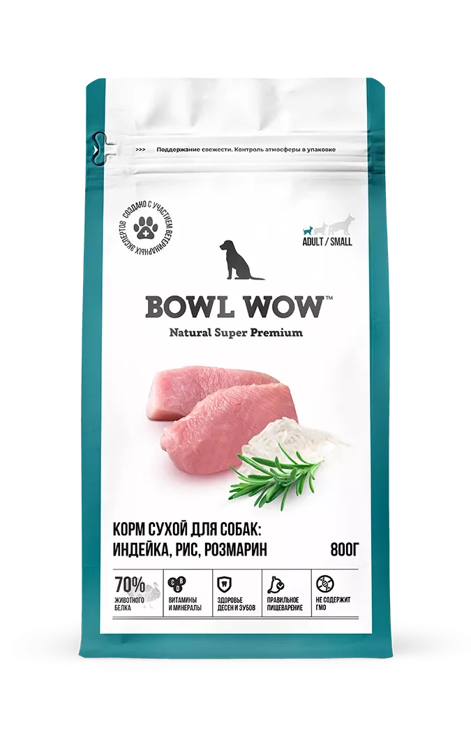  Bowl Wow корм для собак мелких пород, индейка, рис, розмарин