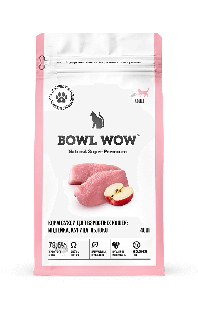  Bowl Wow корм для кошек, индейка с яблоком