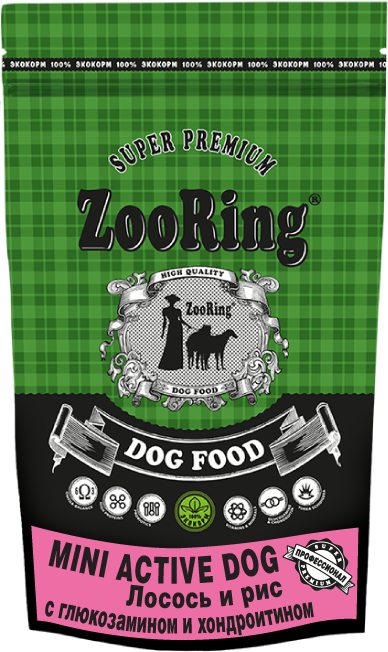  ZooRing Mini Active Dog, для собак мелких пород, лосось и рис
