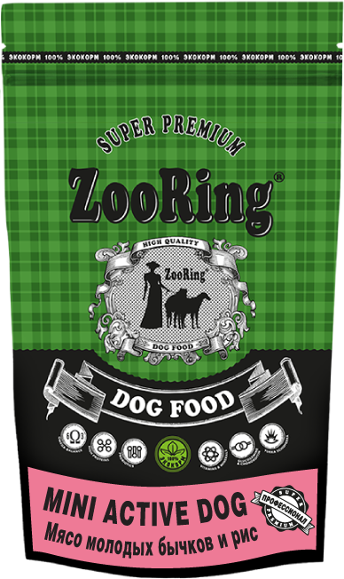  ZooRing Mini Active Dog, для собак мелких пород, мясо молодых бычков